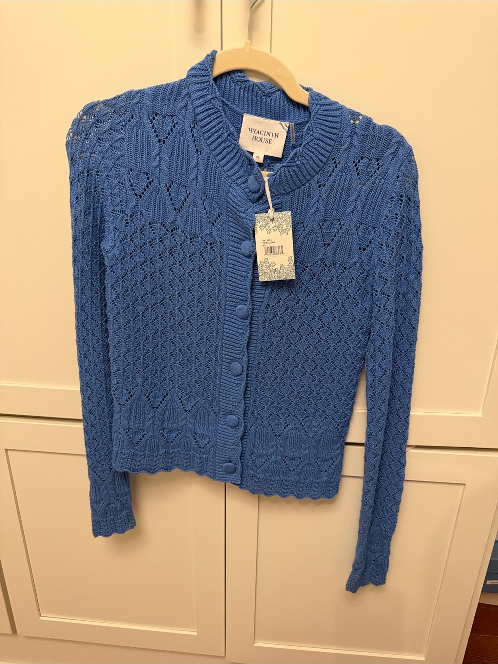 Hyacinth House Blue Pointelle Knit Button Cardigan